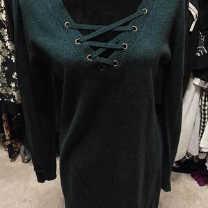 Iz Byer Teal Lace-Up Long Sleeve Dress